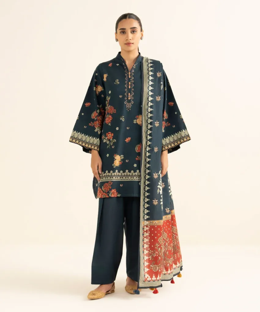 3 Piece Printed Light Khaddar Suit | Mahru.pk