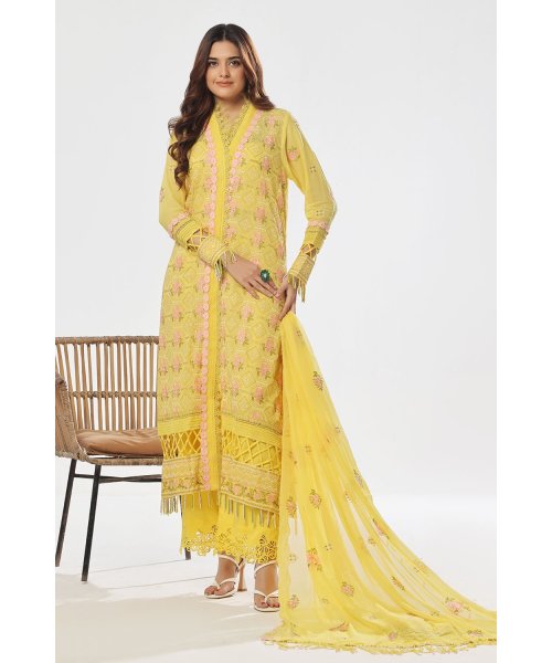 3 Piece Unstitched Embroidered Swiss Voile Suit with Embroidered Chiffon Dupatta – LSV-52010 | Mahru.pk