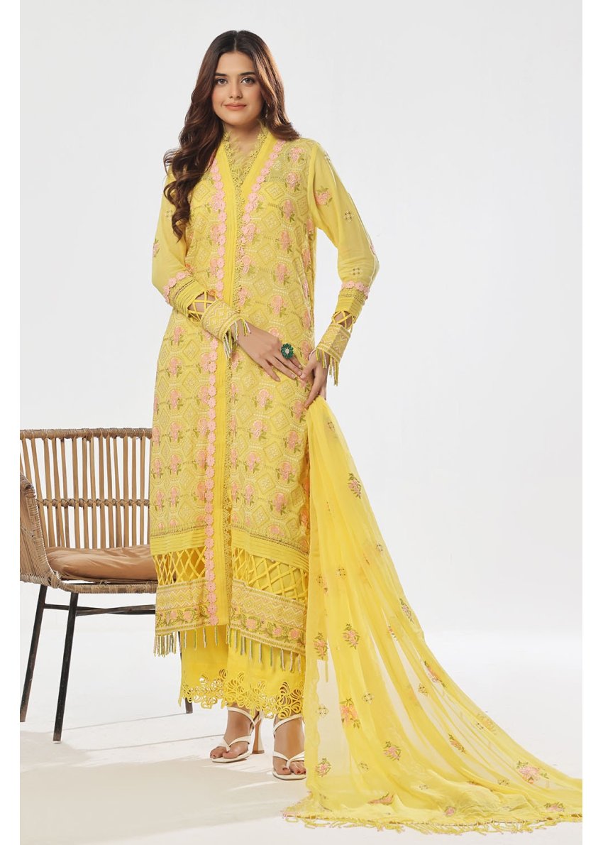 3 Piece Unstitched Embroidered Swiss Voile Suit with Embroidered Chiffon Dupatta – LSV-52010 | Mahru.pk