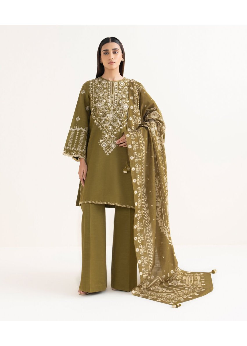 3 Piece – Embroidered Light Khaddar Suit | Mahru.pk