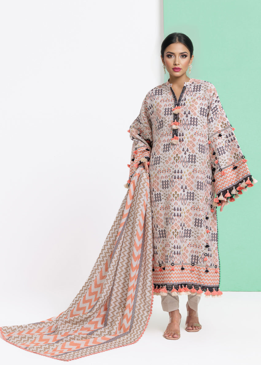 3 Piece – Embroidered Light Khaddar Suit | Mahru.pk