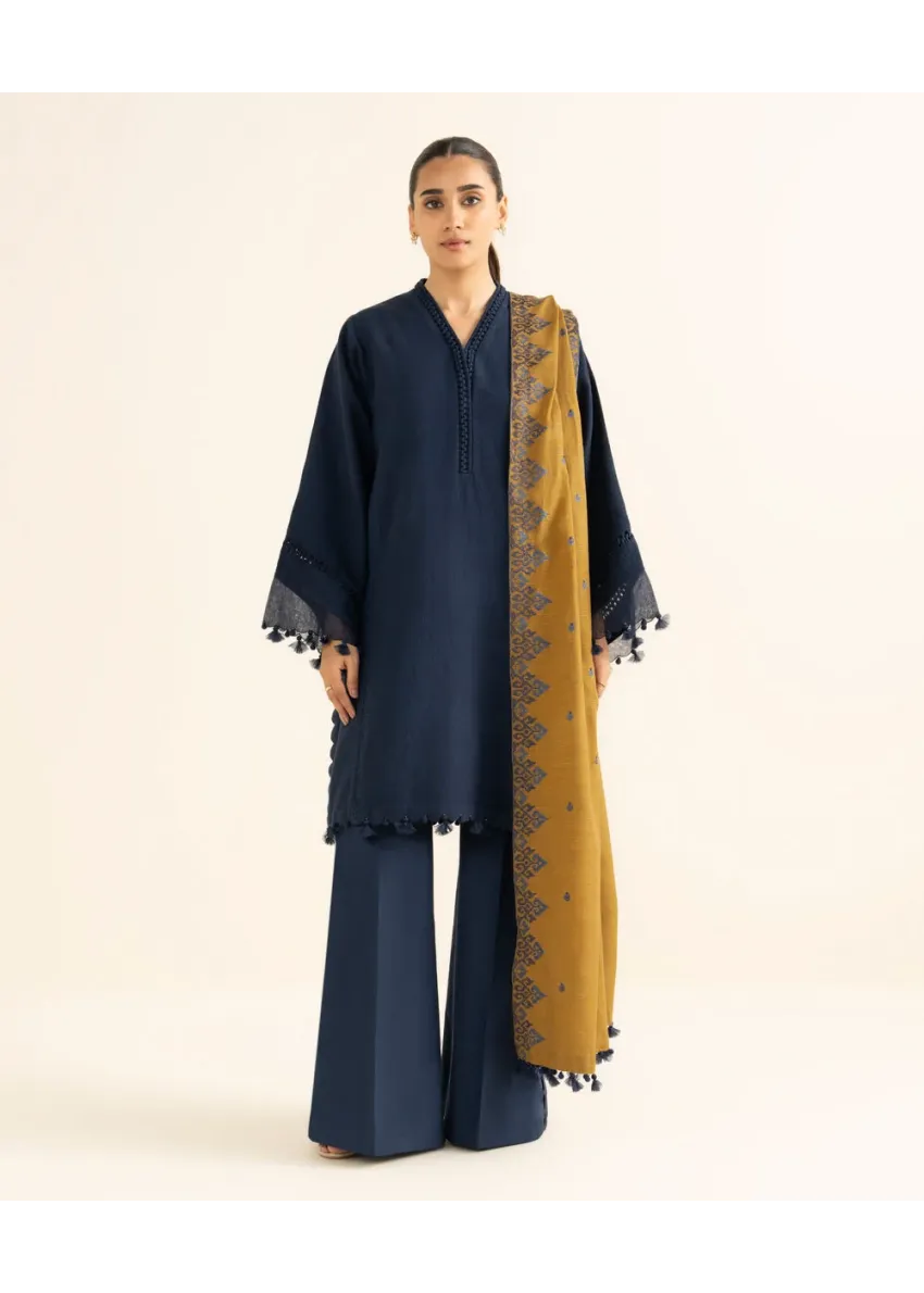 Sapphire 3 Piece – Embroidered Cotton Jacquard Suit for Women | Elegant Festive Wear
