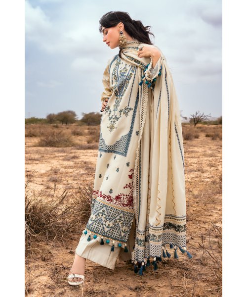 Luxury 3 Piece Unstitched Embroidered Pashmina Suit with Embroidered Shawl &amp; Pallu – AP-52006 | Mahru.pk