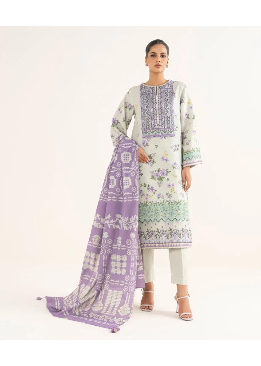 Elegant Off White &amp; Purple Khaddar Unstitched 3-Piece | Winter Collection 2025
