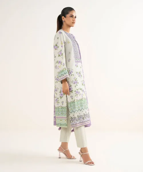 Elegant Off White &amp; Purple Khaddar Unstitched 3-Piece | Winter Collection 2025