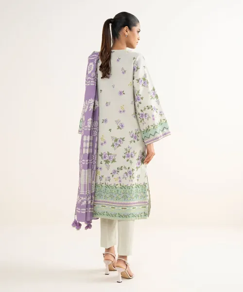 Elegant Off White &amp; Purple Khaddar Unstitched 3-Piece | Winter Collection 2025