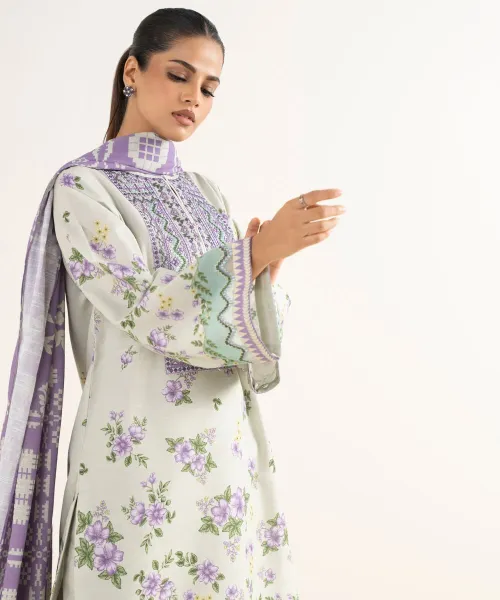 Elegant Off White &amp; Purple Khaddar Unstitched 3-Piece | Winter Collection 2025